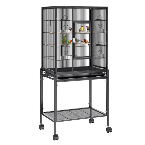 VEVOR 54 Inch Standing Large Bird Cage, Wrought Iron Flight Bird Cage with Rolling Stand and Slide Out Tray, Parakeet Cage Bird Cage for Parrots, Macaw, Cockatiels, Canary, Finch, Lovebirds, Pigeons