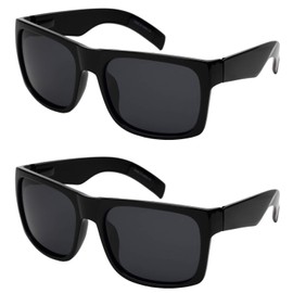 EDGEIWEAR 2 Pack Extra Large Square Frame Polarized Sunglasses XL Size with Spring Hinge (Black Black, 62)