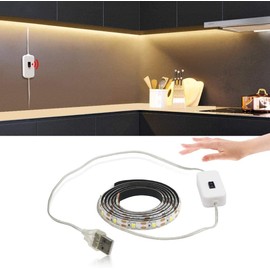 WeiHong LED USB Under Cabinet Lights with Hand Wave,Under Counter Lighting, Under Desk Light Bar, Hand Wave Activated, Plug and Play,Soft Strip Light for Kitchen,Shelf,Cupboard,Closet (White, 1m)