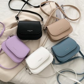 Women's Small Crossbody Bag Flap Mini Shoulder Bag Solid Color Handbags for Daily Fashion:_White