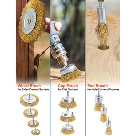 Eleechen 10 Pcs Drill Wire Brush Set, 1/4" Wire Brush for Drill Include Brush Wheel Cup Brush & Tube Brush, Wire Wheel Brush Attachment Wire Brushes for Rust Removal Cleaning Stripping & Abrasive