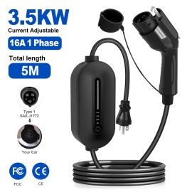 WMPHE 15FT Portable EV Charger EV Car Charging Cable 16Amp Level 1&2 NEMA 6-20P/5-15P