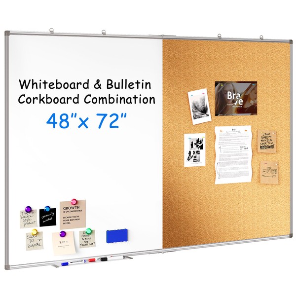 TQVAI 72x48 Magnetic Dry Erase White Board & Cork Board