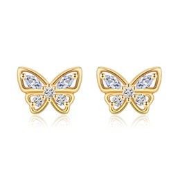ITESSY Gold Earrings for Women Girls, Silver Butterfly Stud Earrings with Cubic Zirconia, Yellow Gold Earrings Studs, Hypoallergenic Earrings Jewellery Gift Christmas Birthday, Gold Stud Earrings