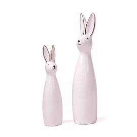 SEINHIJO 2pcs Rabbit Statue Bunny Decor Modern Sculpture Animal Figurine Home Gifts Table Centerpiece Crafts Ceramic Arts 29cm