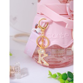 [Looking] Women Keychain Cute Stylish Alphabet Key Ring Pink Initial Letter Reel Strap Tassel Purse Backpack Charm, Glitter H