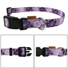 Aiminto Dog Collar, Cute Floral Pattern, Soft and Adjustable Collar with Quick Release Buckle (S (Neck 11-18", Width 5/8"), Hawaiian Purple)
