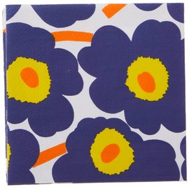 IHR Ideal Home Range Cocktail Napkins Marimekko Disposable 3-Ply Paper Party Napkin Pack, 5" x 5", Unikko Dark Blue, 20-Count