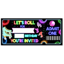 VAHATAN Roller Skating Birthday Party Invitations 20 Pack Roller Skating Ticket Invitations with Envelopes Invites Cards for Birthday Party