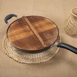 Luxshiny Wooden Wok Lids, 24cm Cooking Pot Cover Lid Round Natural Wood Pan Lid Universal Pot Pan Lid with Handle for Stir Fry Pan Cast Iron Pot