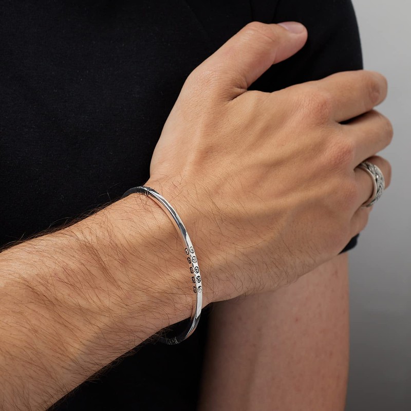 Treasure Bay Solid 925 Sterling Silver Bangle for Men and