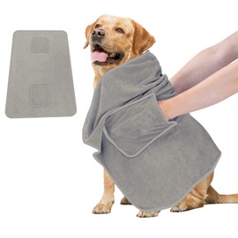 FAB-ON UK Dog Towel Drying Bathrobe Puppy Towelling Robe Super Absorbent Premium Soft Bath Robe Cotton Dry Pet Quickly Grey (40x90cm)