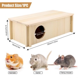 Hamster Wood House 2 Chambers Guinea Pig House for Cage Pet Wooden House Small Animal Habitat Décor Natural Wooden Hamster Hideaway House Wood Cabin for Small Pets Chinchilla Rat Gerbils Rectangle