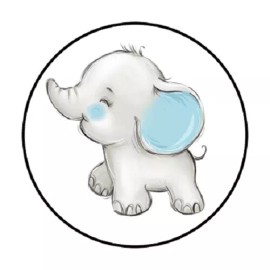 handmade 48 BLUE BABY ELEPHANT ENVELOPE SEALS LABELS STICKERS 1.2" ROUND FAVOR STICKERS