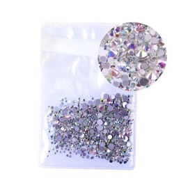 Minkissy 2sets Nail Art Decorations Crystal Ab Round Rhinestones Flat Backs for Gel/Acrylic Nails 1440pcs*2