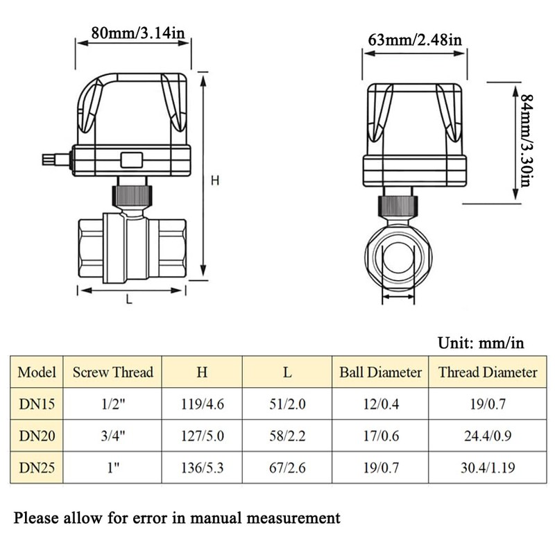 DC12-24V 3/4" DN20 Motorisierter Kugelhahn, 2-Draht Automatischer Rücklauf Setup Messing