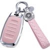 RUABIBAN for Hyundai Key Fob Cover with Keychain, Pink Leather