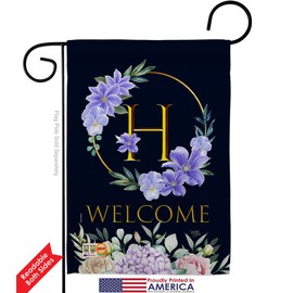Floral Welcome H Initial Garden Flag Set Wall Hanger Monogram Spring Sunflower Tulip Rose Orchid Lilies Season Springtime Flower Wreath Small Gift Yard House Banner Double-Sided 13 X 18.5