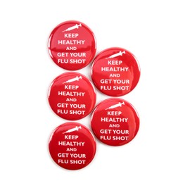 5 Pack - Keep Healthy And Get Your Flu Shot Clinical and Customer Service Reminder Pinback Button Badges – 2.25 Inch Round