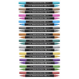 Idena 10856 Brush Marker with Double Tip, 12 Felt Tip Pens in Metallic Colours, Waterproof Pens for Many Surfaces