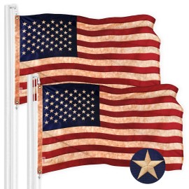 UD_G128 2 Pack: American USA Tea-Stained Flag  5x8 Ft  ToughWeave Pro Series Embroidered 420D Polyester  Embroidered Stars
