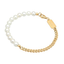 Kuzzoi Buddha Men's Bracelet Made of a Curb Chain in 925 Sterling Silver Gold-Plated and Shell Pearl Bracelet for Men Length 19-21 cm, Sterling Silver, Pearl