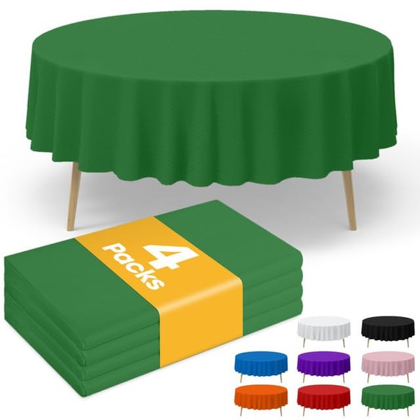 Niuara Green Plastic Table Cloth Round Table 4 Pack, 84''