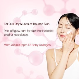 PESTLO Baby Collagen Glow Mask 1.69 fl.oz - Korean Peel Off Facial Mask Infused with Reallagen/T3 Vegan Collagen, Aginon, Volufiline for Hydrating, Fi