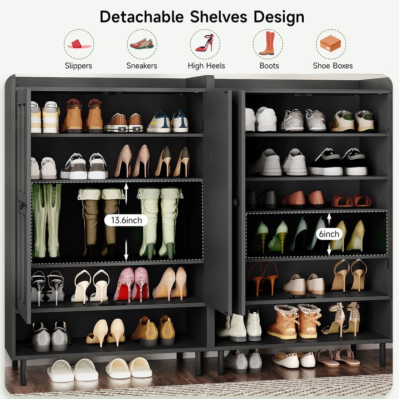 ONBRILL Shoe Cabinet with Cross Molding Doors, 6-Tier Shoe Storage