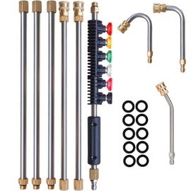 Hourleey 9 Pack Pressure Washer Extension Wand Upgrade Power Washer Lance with 6 Nozzle Tips, 30°,90°,120° Curved Rod, 1/4" Quick Connect, 4000 PSI