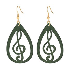 MALOYANVE Wooden Musical Note Earrings for Women Creative Vintage Bohemian Hollow Out Treble Eighth Music Clef Note Shaped Brown Black Boho Geometric Wood Earrings (Green)