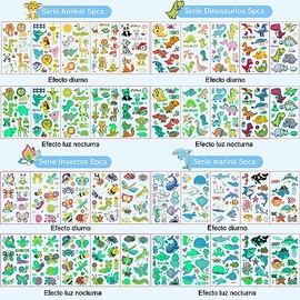 40 Hojas Tatuajes Falsos Temporales Niños y Niñas, Tatuajes Niños Luminosos Unicornio Dinosaurio Astronautas, Regalo de Infantiles Detalles Cumpleaños Niños Colegio Relleno Piñata Fiesta Cumpleaños