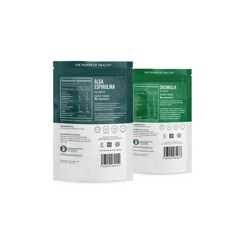 Chlorella Y Espirulina Orgánica Polvo 300g Vizana Nutrition