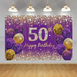 50th Birthday Decoration Women, Purple Fabric Sign Poster Birthday Party Decoration Background Banner Women, 50th Birthday Party Decoration, 59"x35.4"