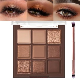 Paleta De Sombras De Ojos, Paletas De Maquillaje, Juego De Maquillaje Mate sombra de ojos con brochas de doble punta de 9 colores naturales, resistente al agua, de larga duración