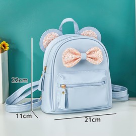 Hifot Backpack for Girls, Cute Bow Tie Backpacks, Mini Lightweight School Bags with Key Ring, Daypack for Women, Children, Gifts, blue