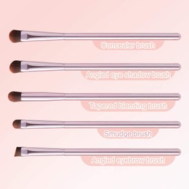GUIGUDESN 5Pcs Pink Eyeshadow Brush Set, Premium Synthetic Bristles, Aluminum Handles, Angled, Rounded, For Eyeshadow, Eyebrow, Eyeliner