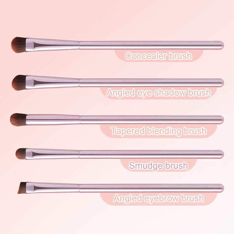 GUIGUDESN 5Pcs Pink Eyeshadow Brush Set, Premium Synthetic Bristles, Aluminum