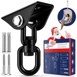ALECPEA Stainless Steel Ceiling Hook Hanging Chair up to 450 kg - 360° Rotating Ceiling Mount, Punch Bag Holder - Ceiling Mount for Concrete Wood Sets Playground Porch Seat Trapeze Yoga, Gym (Black)