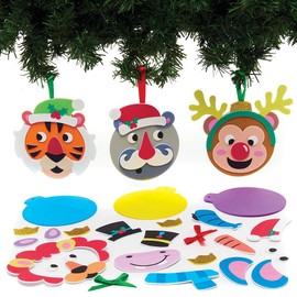 Baker Ross FX370 Jungle Animal Christmas Bauble Decoration Kits - Pack of 8, Kids Christmas Tree Decorations Craft Kit, Foam Arts and Crafts Christmas Decorations