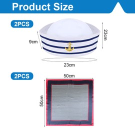 OUDQFCJ 2pcs Sailor Hat and 2pcs Scarf Striped Sailor Captain Hat Blue Rod Square Scarf Navy Outfit Costume Accessories for Men and Women