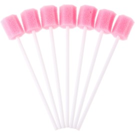 Healvian 100pcs Oral Care Sponge Swab Disposable Mouth Swab Tooth Cleaning Tool Dental Care Kit (Pink)