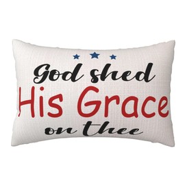 4th of July Patriotic Throw Pillow Cover, God Shed His Grace on Thee Pillow Case, 16 x 24 Inch Linen Double-Sided Lumbar Pillow Cover, Independence Memorial Day Cushion Case for Sofa Couch Decorate