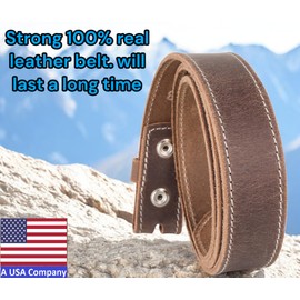 F&L CLASSIC Belt for Buckles 100% Full Grain One Piece Leather Belt, w/Snaps for Interchangeable Buckles,1.25" wide,vintage brown w/contrast stitching,1043-01,Size 42