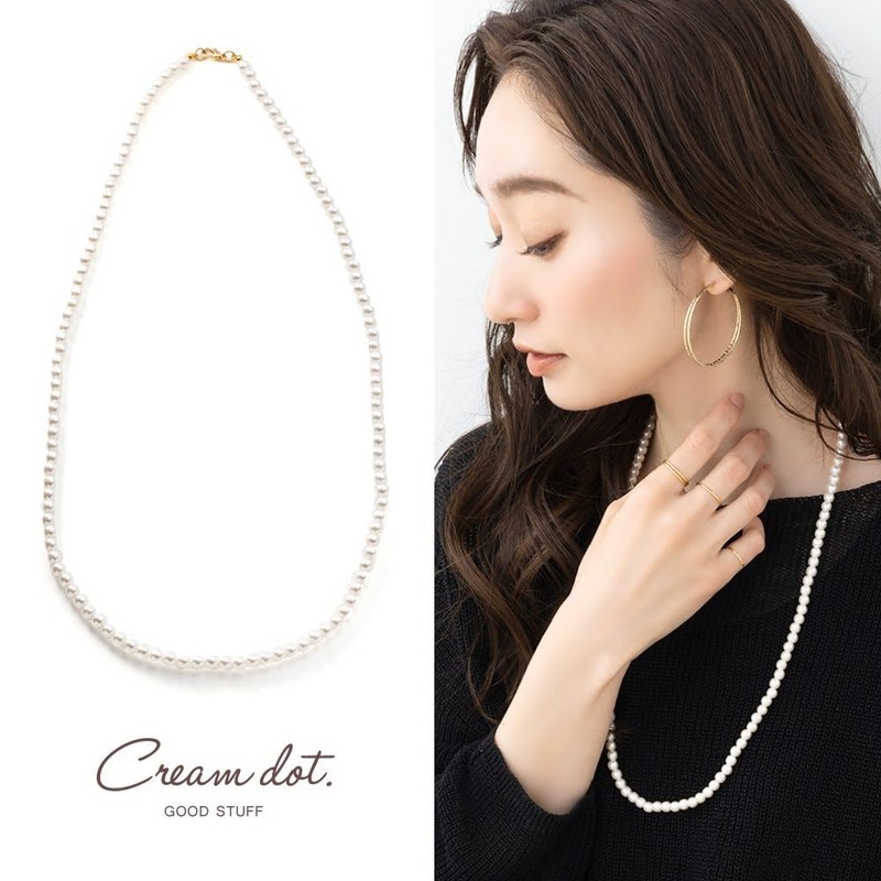Cream Dot Necklace, Women's Popular, Long, Pearl, 0.2 inches (6
