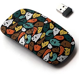 2.4G Wireless Mouse with Cute Pattern Design for All Laptops and Desktops with Nano Receiver - Black Colourful Cute Sketch