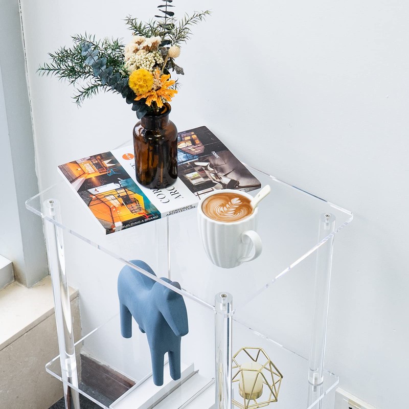 Aquiver Acrylic Tall Side Table - 3 Tier End Table
