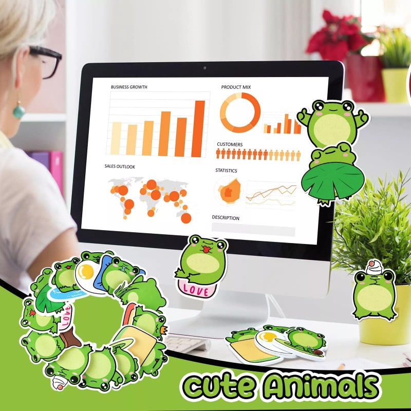 Frog,24 Pads Cute Sticky Notes Kawaii Fun Animal Sticky Notes
