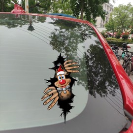 Leniutor Christmas Peeking Sticker, Cute Santa Claus Reindeer Snowman Window Clings Decals for Car Window Bumper Stickers Christmas Car Accessory Decorations (Cracked Reindeer, 1)