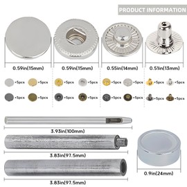 80pcs Steel Snap, CNYMANY 15mm Snap Fasteners Kit with 4 Setter Tools, Metal Fabric Snaps Heavy Duty Snaps Button Press Stud Cap for Jackets Clothes Wallet Leather Boat Canvas DIY Craft - 20 Set